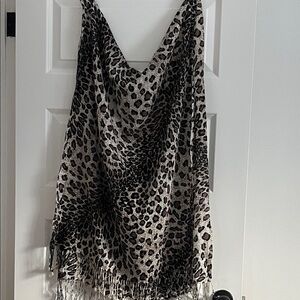 Leopard Print Fringe Scarf